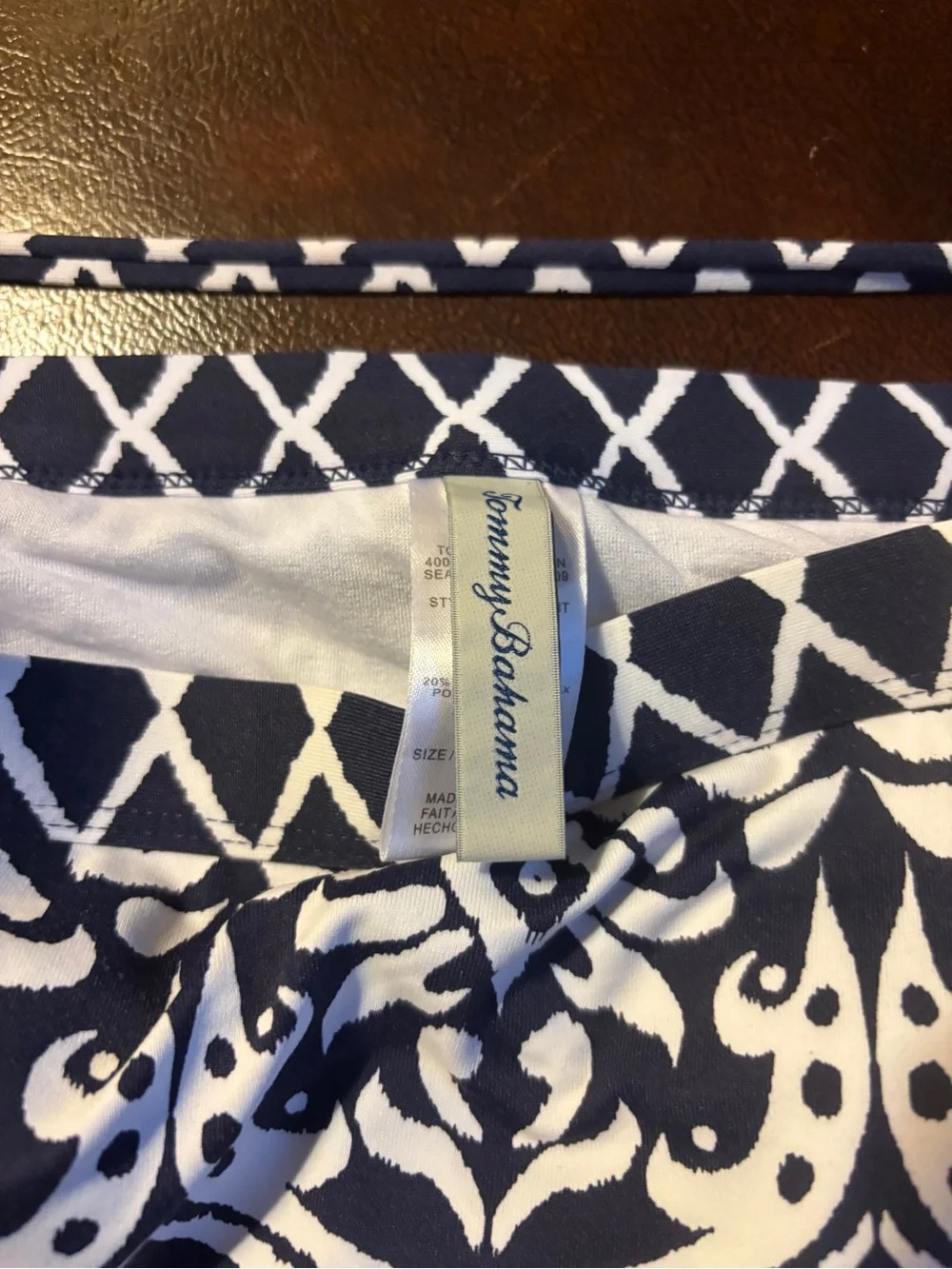 Tommy Bahama Navy and White Strapless Printed Sundress with Tie Waist